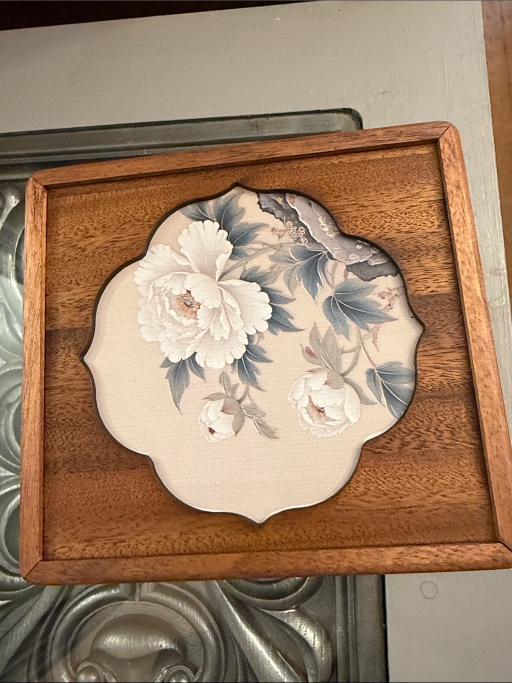 Walnut Jewelry Organizer Box Wooden Floral Box with Gold Handle 4 Tiered Womens - Picture 13 of 16